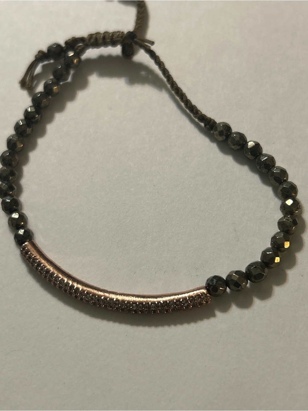 Tai Jewelry Rose Gold Pavé Crystal Bar Hematite Beaded Slider Bracelet